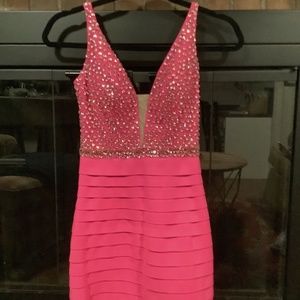 Sherri Hill size 00 hot pink homecoming dress